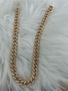 Gold Rhinestone Cuban Link Pet Collar (15.5")